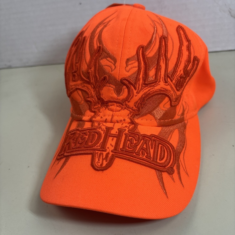 REDHEAD Blaze Orange Hat Strap Back Tribal Deer Skull Baseball Cap Hunting NWT